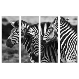 Color-Banner 4 Pieces Modern Canvas Wall Art Herd of Zebras for Living Room Home Decorations - 12"x32"x4 Panels
