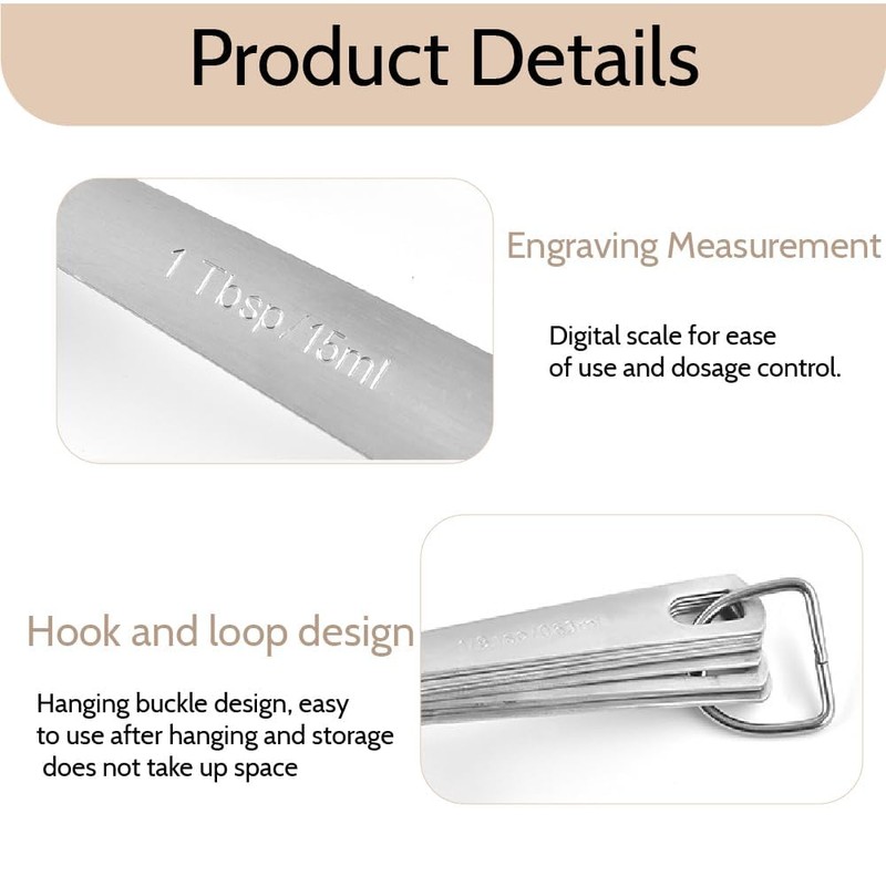 18/8 Stainless Steel Measuring Spoon, Metal Measuring Spoon for Baking