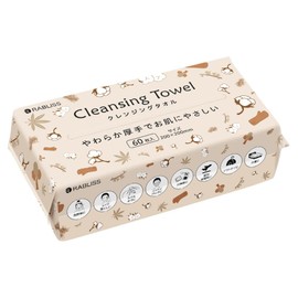 PEACEUP Disposable Cleansing Towels, 480 Sheets (60 Sheets x 8 Pieces) KO295 Tissue Shape, Soft, Thick, 7.9 x 7.9 inches (200 x 200 mm), Plant Fiber, Wet & Dry Cleansing Towel, Disposable, Face