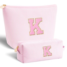 Btffitting Monogrammed Gifts for Women - Cosmetic Bag for Teen,Initial Cute Makeup Bag Set for Women,Trendy Pouch for Niece Sister Friend Female Her,Birthday Gifts for Daughter - Pink,K