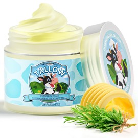 Beef Tallow, Beef Tallow for Skin, Tallow Face Moisturizer, 100% Organic Beef Tallow Blam Grass Fed Finished Whipped Tallow, Unscented Face Cream Moisturizer Body Lotion Skin Care for Sensitive Skin