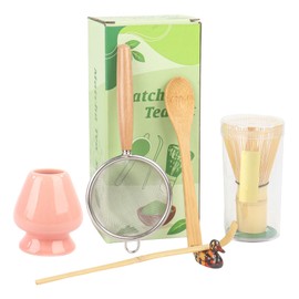 Matcha Whisk Set with Scoop & Sifter–Set of 6 Matcha Kit for Japanese Tea Ceremony(Pink)