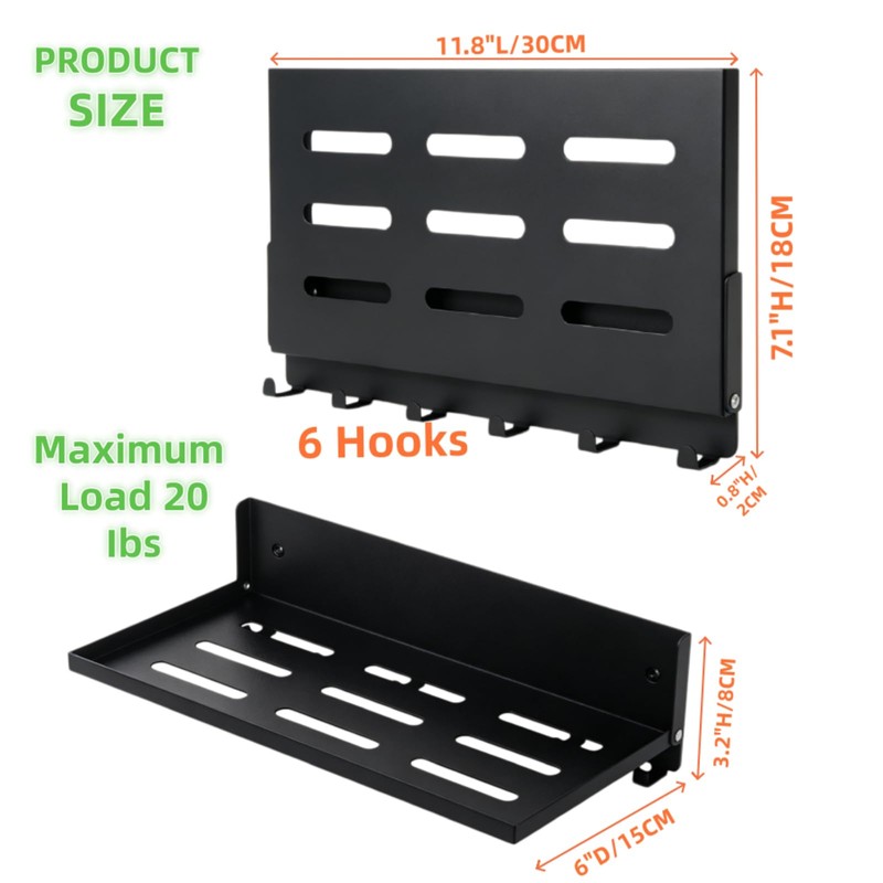 OPSELU Small Folding Metal Shelf with Hooks, Fold-up Wall Shelf,