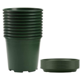 Xuwzenkl 1 Gallon Pots for Plants, 10 Pack Thicken Durable Plastic Plant Nursery Pots with Drainage Holes and Trays for Gardening Plants, Seedlings, Flowers, and Vegetables(Green)