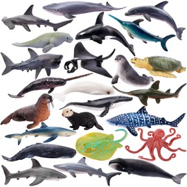 TOYMANY Set of 24 Animal Figures Ocean Toy Sea Animal Figures Animal Figure Small Animals Plastic Animals Mini Animals Sea Ocean Fish Shark Whale Octopus for Playing or as Decoration