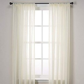 Sapphire Home Window Sheer Curtain - 2 Panels Window Curtains w/Rod Pocket, Voile Sheer Curtains 95 inch Length 2 Panels for Bedroom/Living Room, Window Curtain Panels 54 x 95 Inches (Ivory)