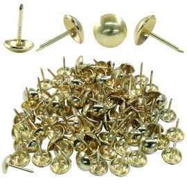 Waziaqoc 100 PCS Vintage Style Upholstery Tacks, Gold Upholstery Nails, 7/16 Inc Round Decorative Thumb Nails Pins Kit for Furniture Sofa DIY