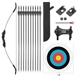 LWANO 42" Bow and Arrow Set for Kids, Archery Beginner Gift with 10 Arrows, 5 Target Face for Backyard Game (Black)