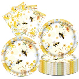 40Pcs Bee Party Decorations Bees Birthday Paper Plates and Napkins Set Supplies Bee Party Decorations for Bbay Shower Serve 20 Gender Reveal Supplies