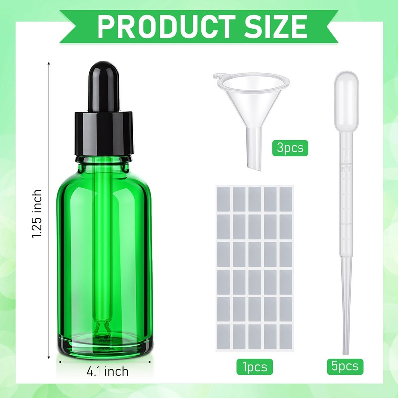 100 Pcs 1 oz Green Glass Dropper Bottles Bulk Empty