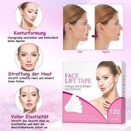 Soleneva 120 Stück Face Lift Tape, Unsichtbares Face Tape Lifting Gesicht, Facetape zur Hautstraffung, Face Tape Gegen Falten, Wrinkle Patches, Gesichtstape für Schlupflider, Make up Facelifting Tools