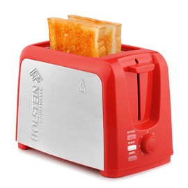 Holstein Housewares - 2-Slice Toaster with 7 Browning Control Settings, Red/Stainless Steel - Great to Toast Bread, Bagels and Waffles