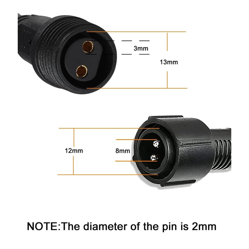 Bexdir Waterproof Extension Cable 2Pin,16AWG Extension Lead Waterproof Cord,IP68 Extension