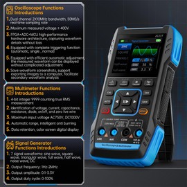 2C23T 3 in 1 Oscilloscope Multimeter 2 Channels, Handheld Portable Signal Generator Oscilloscope with 10MHz Bandwidth, 50MSa/s Sampling Rate, TRMS 9999 Counts, 32KB Storage
