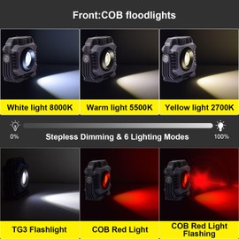 ErayLife Rechargeable LED Work Light, COB Dual-Sided Magnetic Work Light with Hanging Hook, 5000mAh Portable Light with 6 Modes & 360°Rotate Waterproof for Job Site, Outdoor, Car Repairing, Emergency