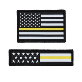 Great 1 Thin Gold-Yellow Line American Hat Flag Patch Set, 2x3 & 1x4 inch, Emergency Dispatcher-Tow Truck Driver-Security, Woven, Hook and Loop, Tactical Accessory for Clothing-Jackets-Backpacks
