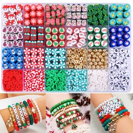Kit de joyería para hacer con cuentas de arcilla polimérica de Navidad de 1480 piezas, cuentas para pulseras de amistad, collar, pendientes, accesorios para manualidades artísticas, regalos DIY para