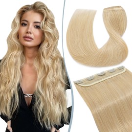 Elailite Real Hair Clip-In Extensions 1 Weft #24 Medium Blonde 50 cm Straight Clip-In Hair Extensions Real Hair 50 g