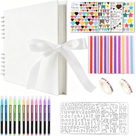 Álbum de Fotos Scrapbook 80 Páginas Kit DIY Hecho a Mano con Pegatinas, Bolígrafos, Plantillas y Cinta Libro de Aventuras y Memorias Regalo Ideal para Boda, Graduación, Aniversario y Baby Shower (blanco)