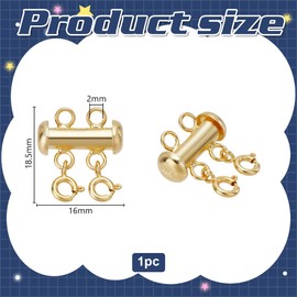 arricraft 925 Sterling Silver 2-Strand Layering Lock Connector Slide Tube Clasp with Rings, Gold Slide Lock Clasps Necklace Connector Layering Clasp for Layered Necklace Earrings Making