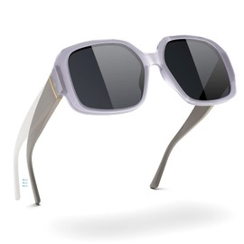 ViewJoy Oversized Sunglasses for Women Polarized 100% UV Protection Spring Hinges for Big Head Large Square Grey Frame Classic Trendy Style