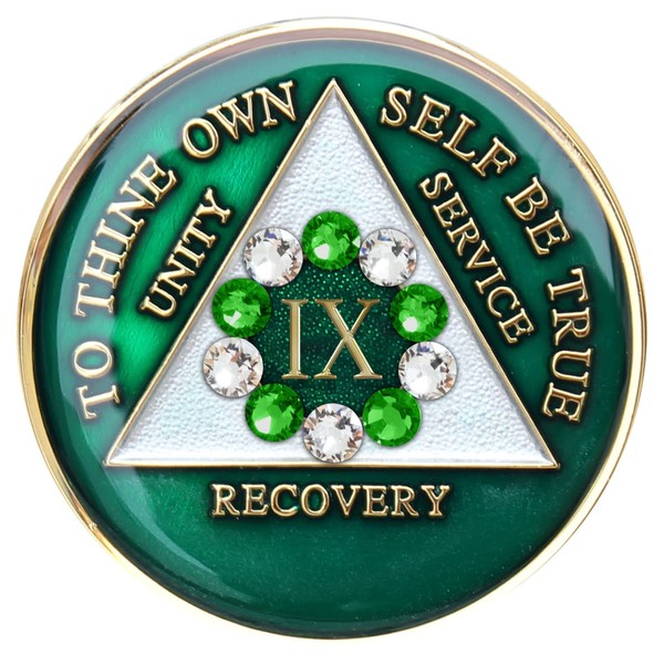 Recovery Mint Sobriety Chip AA 10th Step Green & Diamond