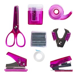 Tinc Mini Stationery Set for Kids - Pink | Handy Box Includes Mini Tape Dispenser, Scissors, Stapler, Staple Remover, Hole Punch & Sharpener. Perfect for School and Homework Boys & Girls