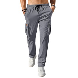 Comdecevis Men's Casual Cargo Pants Workout Joggers Stretch Sweatpants Hiking Drawstring Tactical Pants with Multi Pockets Dim Grey