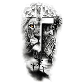 5 Sheets Temporary Lion Tattoo Religious Tattoo Cross Tattoo Arm Tattoo Lion Cross5