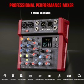 JXSOU UM-33 ZZ3 Audio Mixer, 6-Channel DJ Sound Board Console With 99 DSP Effect, Bluetooth Input 48V Phantom Power Stereo USB XLR For Karaoke Studio PC Recording