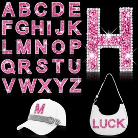 26Pcs Rhinestone Iron on Letters Patches 6.5cm Iron on Rhinestone Letters Bling Glitter A-Z Alphabet Applique Letters Iron on Patches for Clothes Bag Pants Shoes Cellphone Decor DIY Crafts (Rose Red)