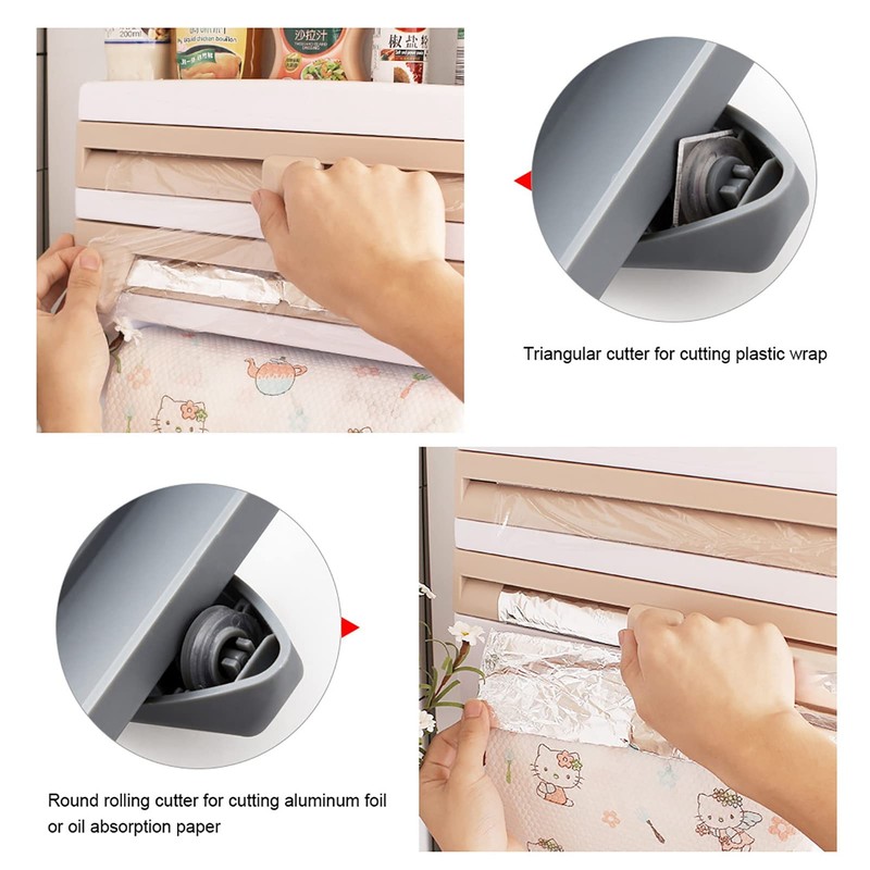Paper Holder Storage Rack, Wall Mounted Plastic Wrap Foil Dispenser