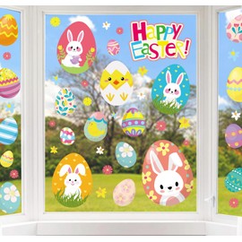 Whaline 9 Sheets Easter Window Clings Cute Cartoon Bunny Egg Chick Rabbit Window Decal Double-Sided Spring Window Decor for Home Office School Shop Glass Display Party Supplies