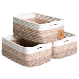 NaturalCozy 11.8"x8"x4.5” Storage Baskets for Shelves 3 Pack | Cotton Rope Woven Small Baskets for Organizing | Small Storage Bins for Nursery, Bathroom, Closet, Cube Shelf, Decorative, Gift Basket