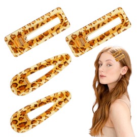 4Pcs Small Leopard Print Hair Clips, 2.7inch French Barrette Hair Clips for Women, Vintage Decorative Tortoise Shell Barrettes Curved Glossy Thin Hairs Flat Accessories for Women and Girls
