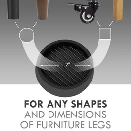 VOCOMO 2X2 Round Rubber Caster Cups, Non Slip Furniture Pads, Anti-Slip Gripper, Anti Skid Furniture Feet, Anti Slide Floor Protector for Bed Couch Table Chair Stoppers - (Black, 4 Pack)