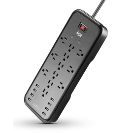 KMC 12-Outlet Surge Protector Power Strip with 8 USB Charging Ports (5V/10A), 4500J,6-Foot Cord