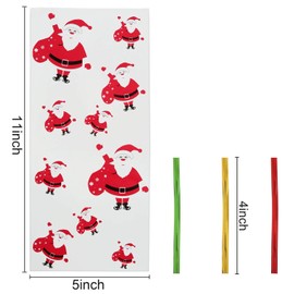 Boao 100 Pieces Cellophane Bags Cute Treat Bags Clear Goodies with 150 Pieces Twist Ties for Party Supplies(Christmas Style 7)