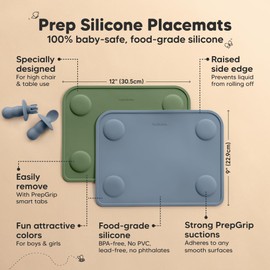 KeaBabies 2-Pack Silicone Placemats for Toddlers - Non Slip Suction Baby Silicone Placemat for Kids, Eating/Feeding, Easy to Clean, Busy Travel Baby Mat for Dining Table, Food Grade/BPA-Free (Slate)