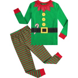 MOMBEBE COSLAND Kid Christmas Pajamas Boy Elf Pjs Set, Elf, 6T