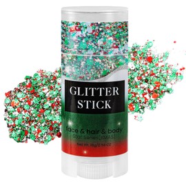 Mysense Christmas Glitter Stick for Face Hair Body, Red Silver Green Chunky Sparkling Glitter Makeup, Christmas Party Costume Accessories, Stocking Stuffers Gifts for Women Girls, 0.56oz