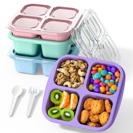 CSQLJ Bento Snack Containers(4 Pack), 4-Compartment Meal Prep Containers Reusable, Snackle Box Container for Kids and Adults,Divided Lunchable Container Food Storage Containers for School, Work, Travel