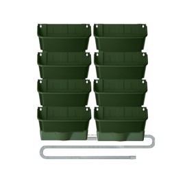 Maxona Vertical Dark Green Planter - 8 Pack, 13 inch Wall Mounted Planter with 2 Drainage Tray for Indoor and Outdoor Decor, Home Plastic Pot Balcony Planter, Plant Vegetable Fruit Hanging Flowerpot