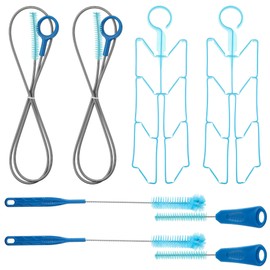 2 Packs Hydration Bladder Cleaning Kit, 8 in 1 Water Bladder Cleaning Brush Kit Includes Flexible Long Bladder Brush for Hose Small Bite Valve Brush Big Brush Drying Collapsible for Bladder (Blue)