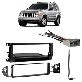 Compatible with Jeep Liberty 2002 2003 2004 2005 2006 2007 Single DIN Stereo Harness Radio Install Dash Kit Package