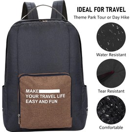 20-35L Lightweight Foldable Backpack, Small Hiking Rucksack Water Resistant Durable Packable Backpacks for Women Men, Oxford Cloth Rucksacks for Outdoor Sport Travelling Camping Walking (Black)