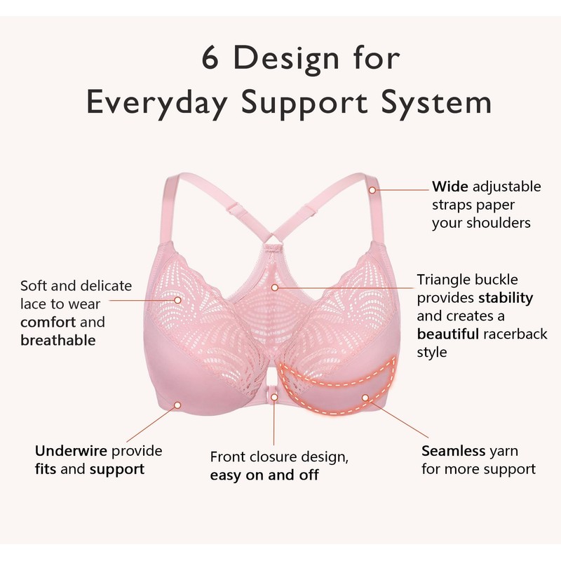DotVol Women's Bra Full Cup Unpadded Underwired Bra Floral Lace