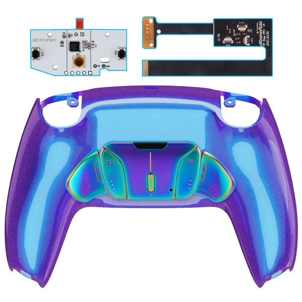 eXtremeRate Rainbow Aura Blue Purple Programmable Real Metal Buttons (RMB) RISE4 Remap Kit for PS5 Controller BDM 010 BDM 020, Upgrade Board & Chameleon Back Shell & 4 Back Buttons for PS5 Controller