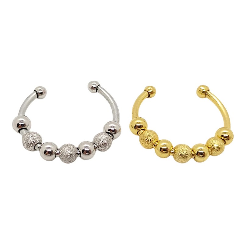 Anxiety Relief Adjustable Silver Spinning Fidget Ring with 7 Beads