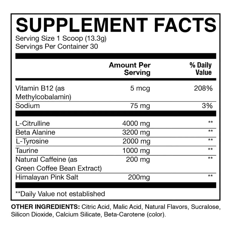 Suplemento Polvo Raw Nutrition Pre Entrenamiento Sabor Jamaica Tea 390g